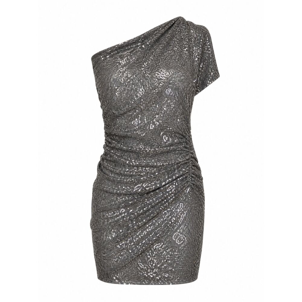 Umgee USA Sequin One Shoulder Dress Medium Silver Cocktail Party Ruched